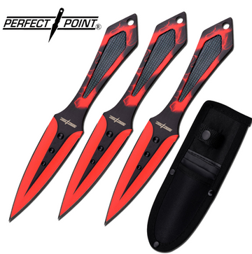 Perfect Point Red Flame Throwing Knives 3pc