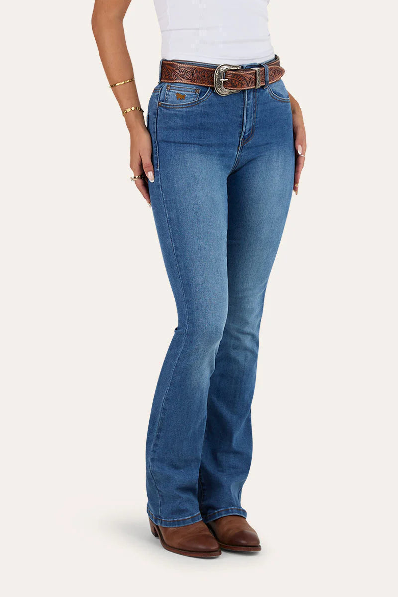 Ringers Western Penny Rodeo Womens High Rise Bootleg Jeans Pocket Decal