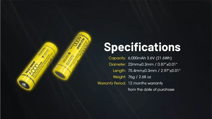 NiteCore 21700 Li-ion Battery 3.6V 6000mAh