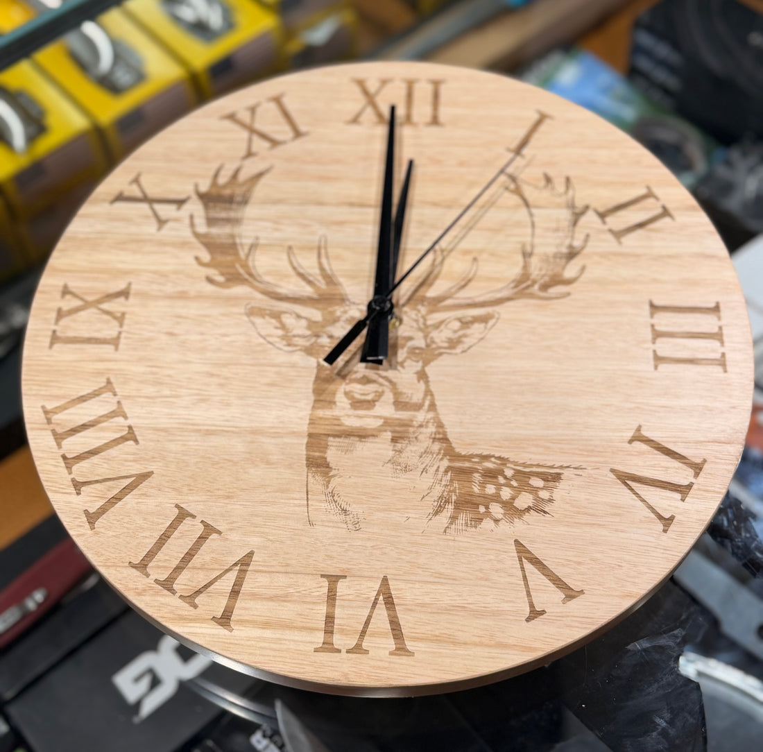 Sports Hut Etched Timber Wall Clock