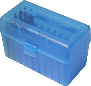 MTM Rifle Ammo Box - 50 Round Flip-Top 375 Remington Ultra Magnum 375 Wby Weatherby Magnum - Clear Blue