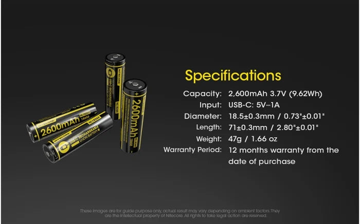 Nitecore 2600mAh Rechargeable Li-ion Battery