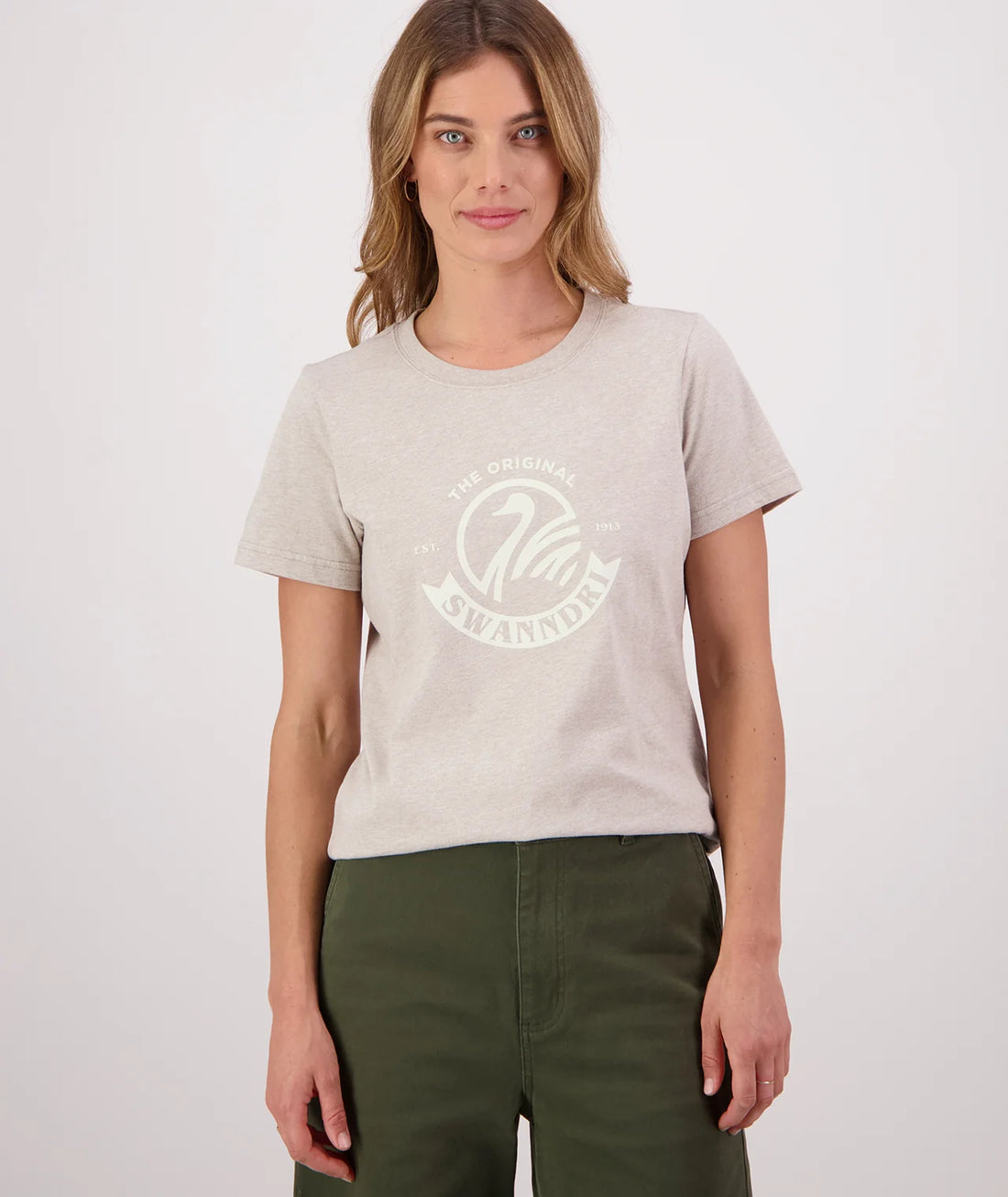 Swanndri Women's Original V4 T Shirt Oat Marle/Ecru