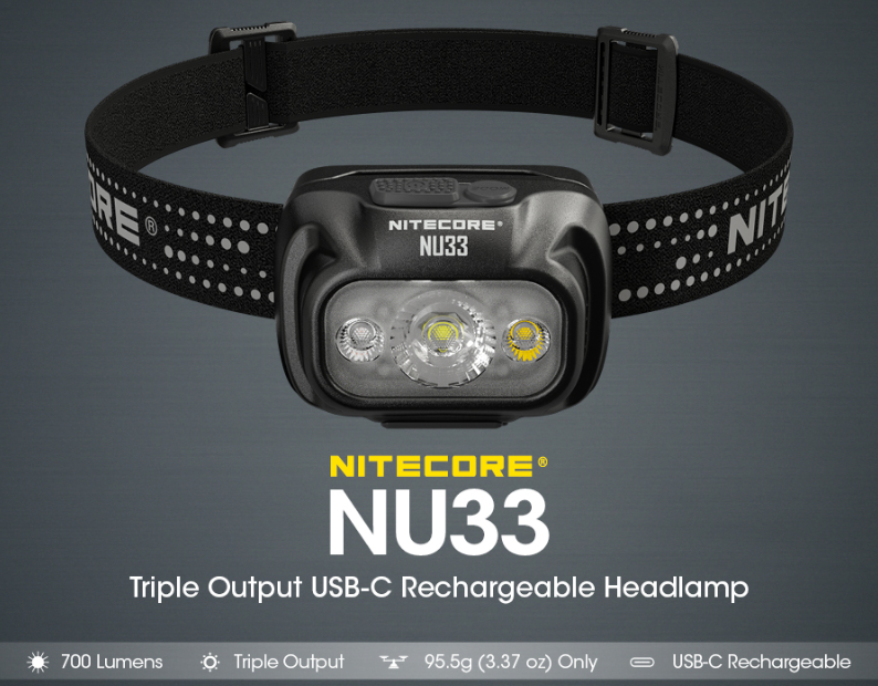 NITECORE NU33 WHT & RED LED 700 LUMENS INTERGRATED II-ION USB-C CHARGING