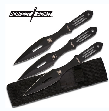 Perfect Point Black Spider Throwing Knives 3pk