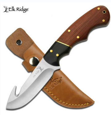 Elk Ridge 2 Toned Wood Gut Hook Fixed Blade Knife