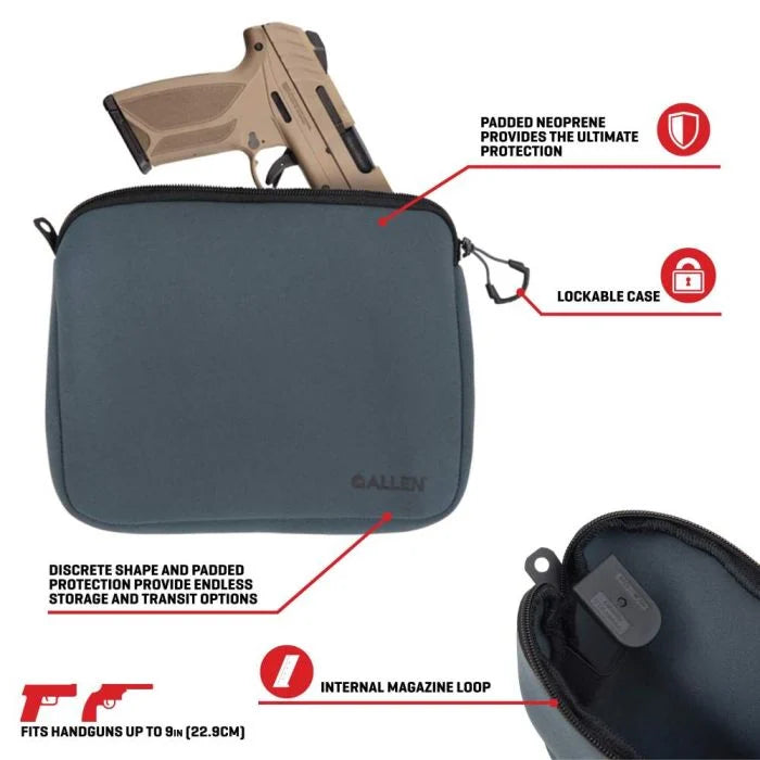 ALLEN PISTOL POUCH FULL SIZE NEOPRENE CHARCOAL 9"