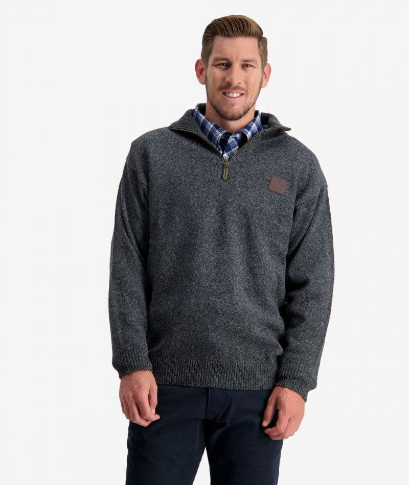 Swanndri Mariner Zip Neck Sweater (Charcoal Marle)